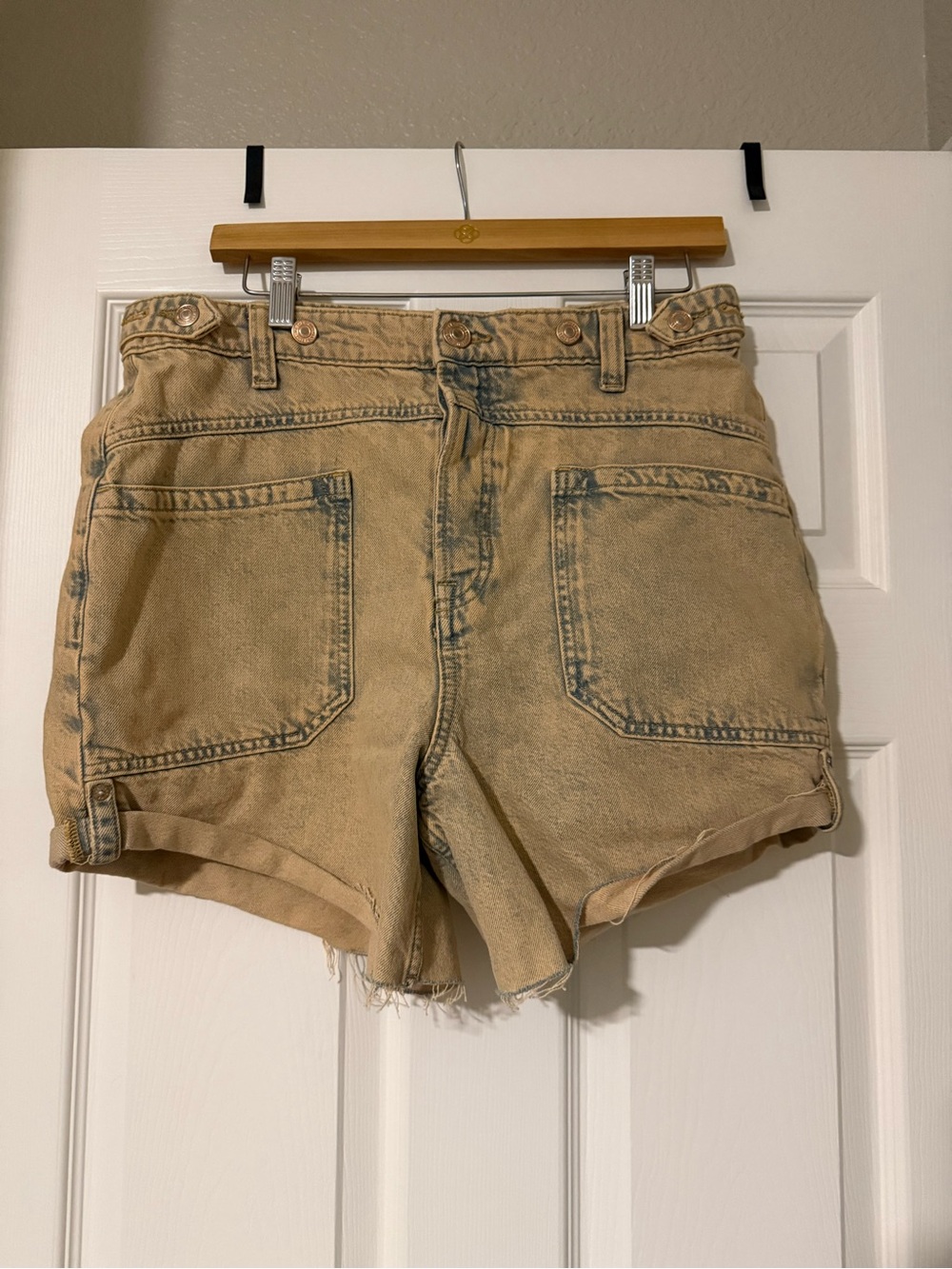 We The Free Palmer Cuffed Washed Tan High-Rise Denim Shorts by Free People - Picture 1 of 5